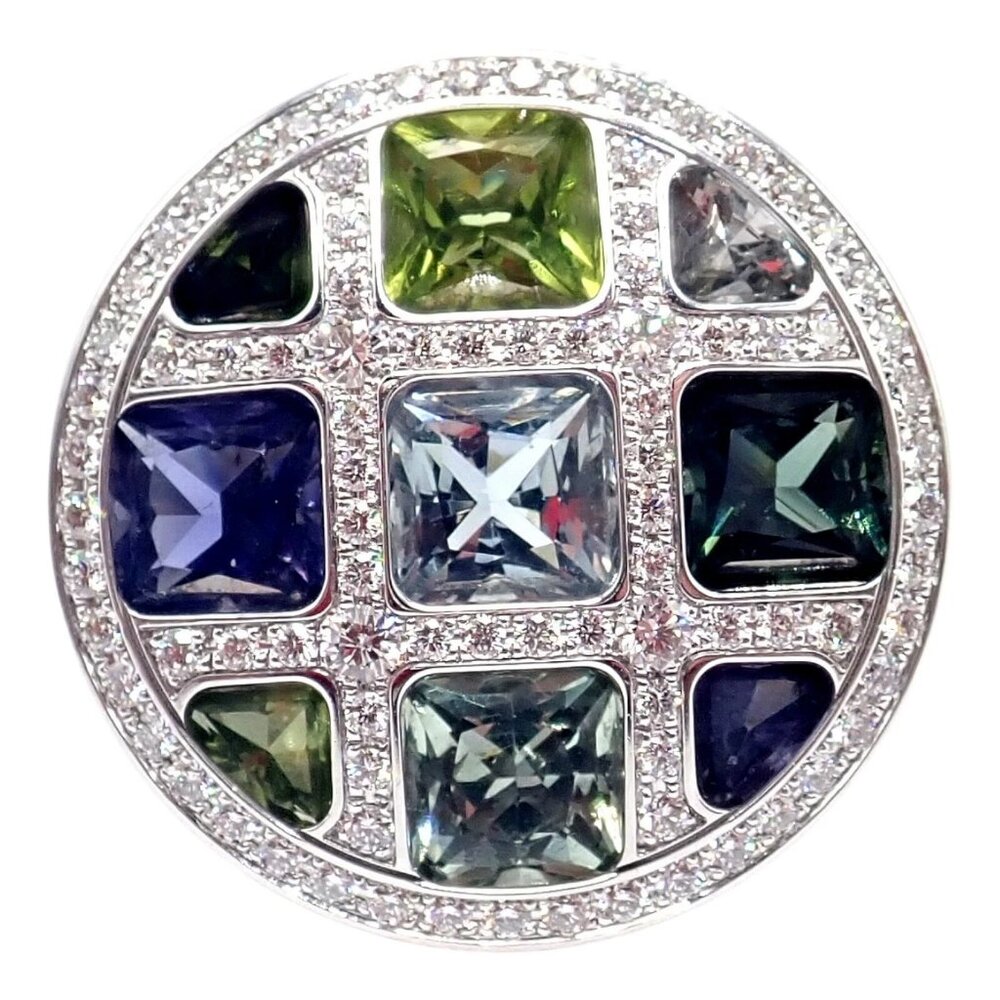 Cartier Pasha 18k White Gold Diamond Color Stone Ring Box + Papers sz US 6 EU 52
